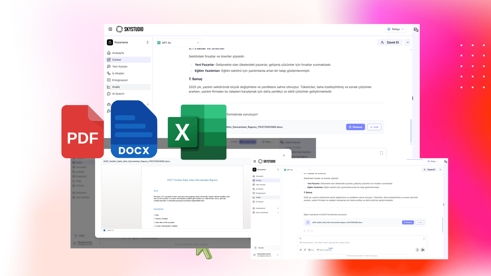 Sohbette Nasıl Docx, PDF ve Excel Çıktılar Alırım? Skystudio Guncellemeleri 16.12.2025 7